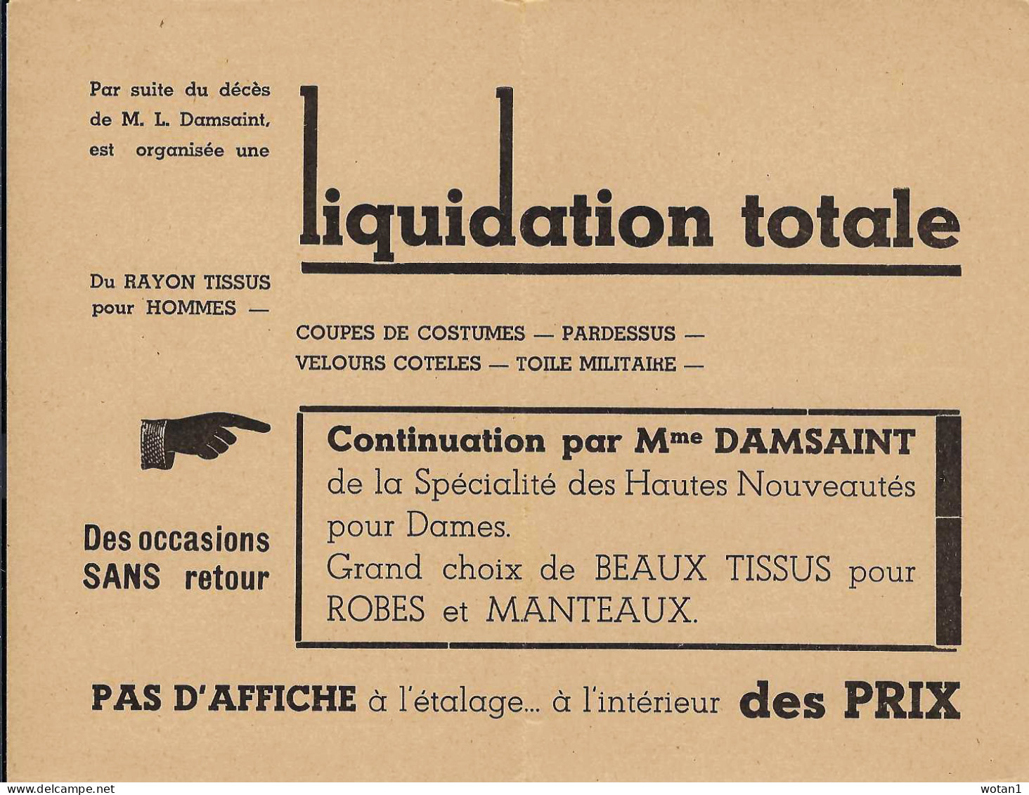 NAMUR - Liquidation Totale "AU LOUVRE, Rue De Fer 77" Par Suite Du Décès De M. L. DAMSAINT - Publicités