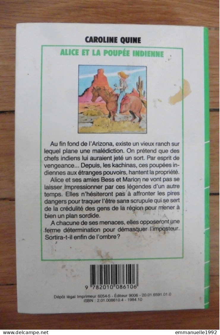 Livre Alice Et La Poupée Indienne Par Caroline Quine 1984 Bibliothèque Verte - Bibliotheque Verte