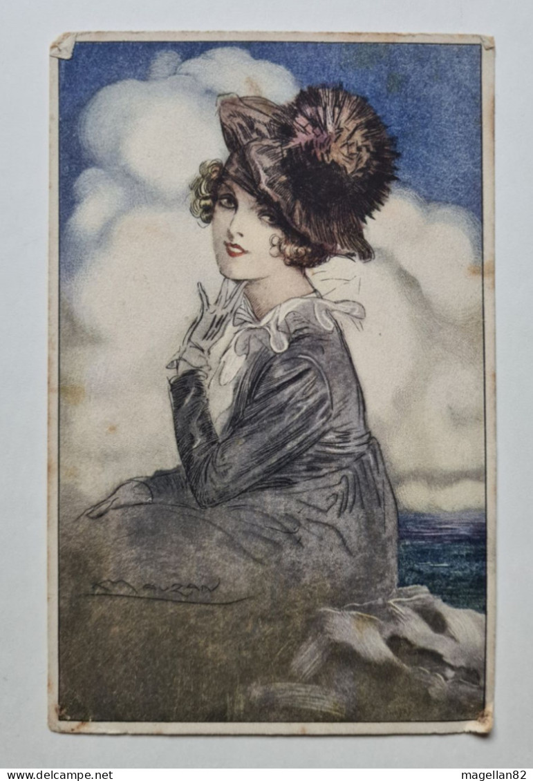 Cpa. Illustrateur Lucien Achille Mauzan. Jeune Femme Au Chapeau, Gants, Gant - Mauzan, L.A.