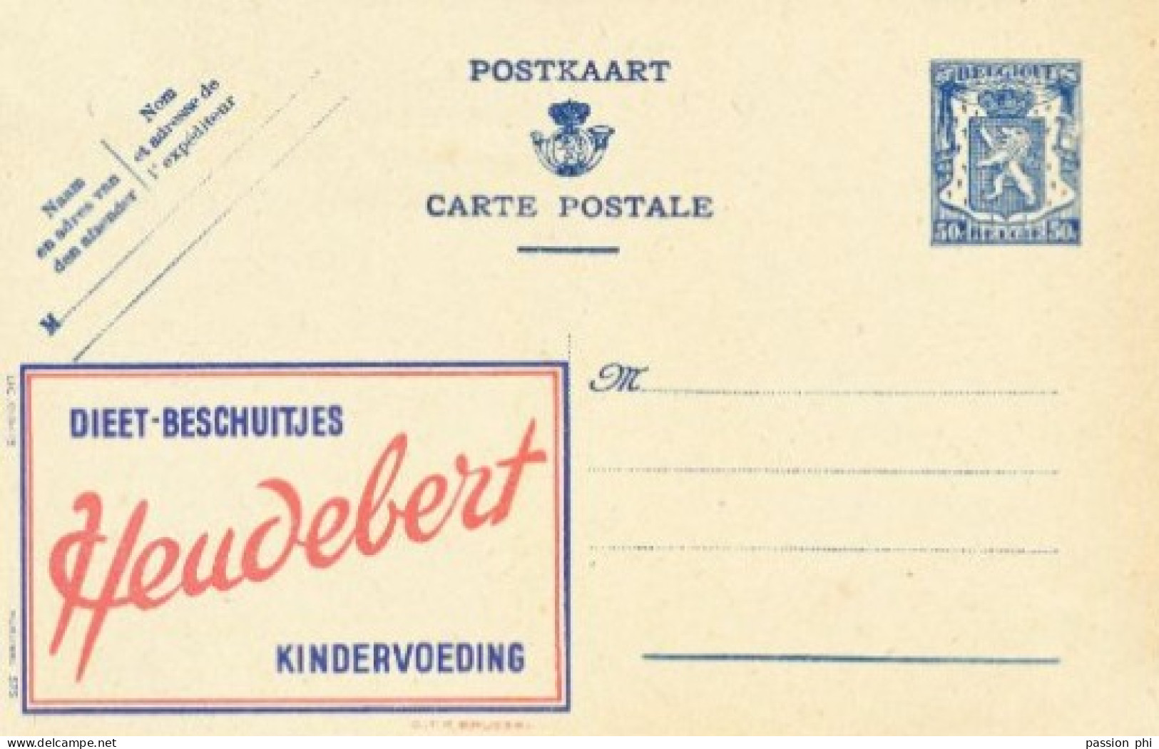 BELGIUM PPS 50C BLUE "SCEAU D'ETAT" SBEP PUBLIBEL 575 HEUDEBERT NF. UNUSED - Werbepostkarten