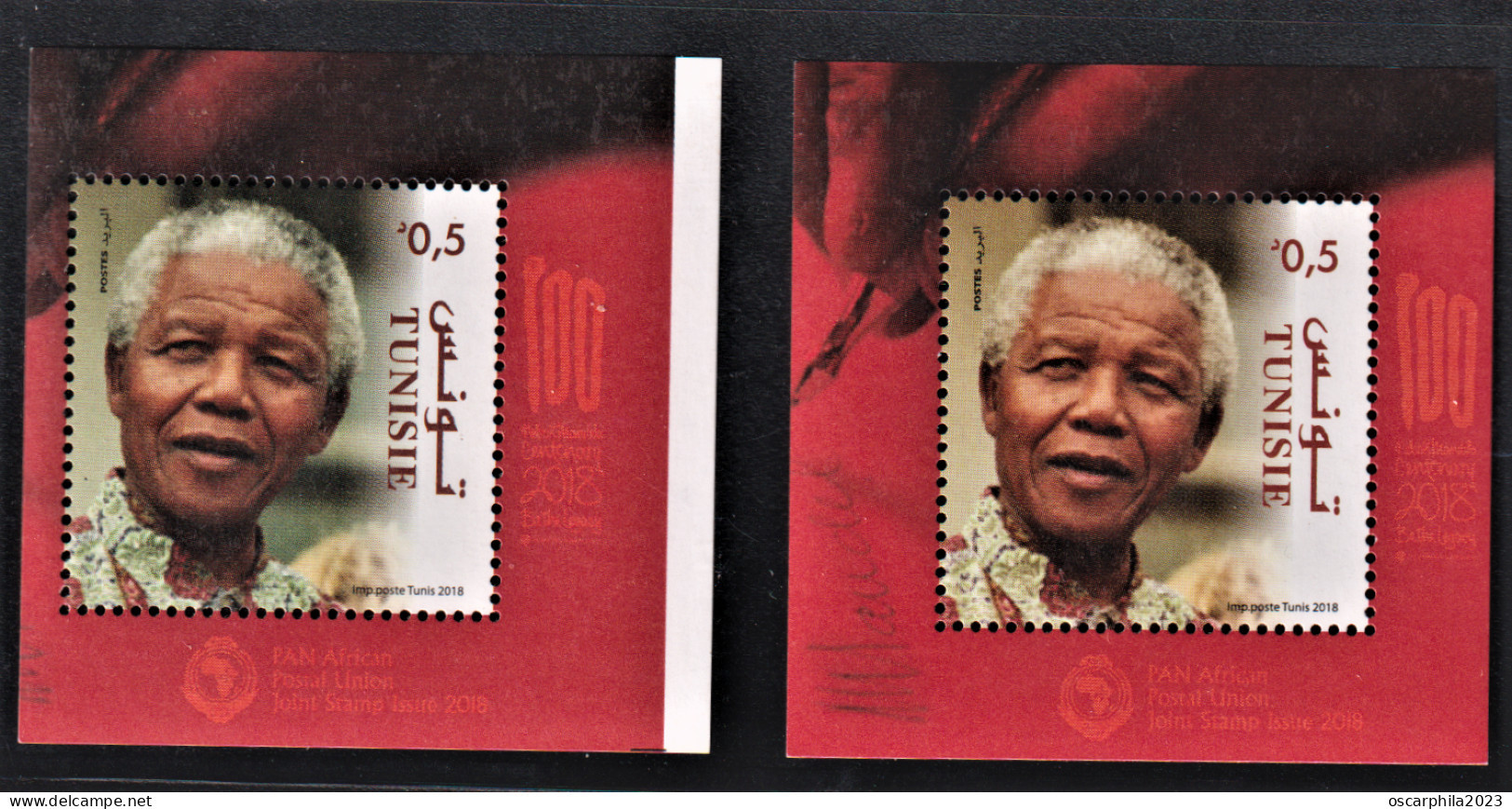 2018 - Tunisie  - Centenaire De Nelson Mandela 2 V Une Variété ( Décalage De Perforation + Bande Blanche)   2.v MNH*** - Tunisia