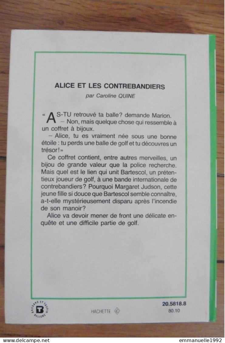 Livre Alice Et Les Contrebandiers Par Caroline Quine 1979 Bibliothèque Verte - Bibliotheque Verte