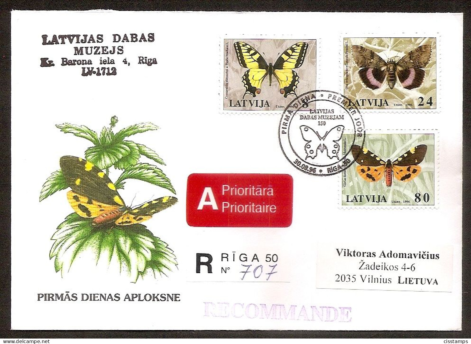 Latvia 1996●Butterflies●Mi432-34 FDC●R-Cover - Papillons