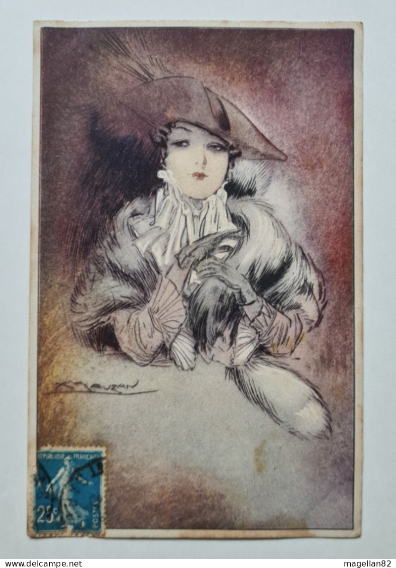 Cpa. Illustrateur Lucien Achille Mauzan. Jeune Femme Au Chapeau, Gants, Gant - Mauzan, L.A.
