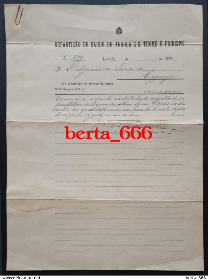 Repartição De Saúde De Angola E São Tomé E Príncipe * Documento Manuscrito - Historical Documents