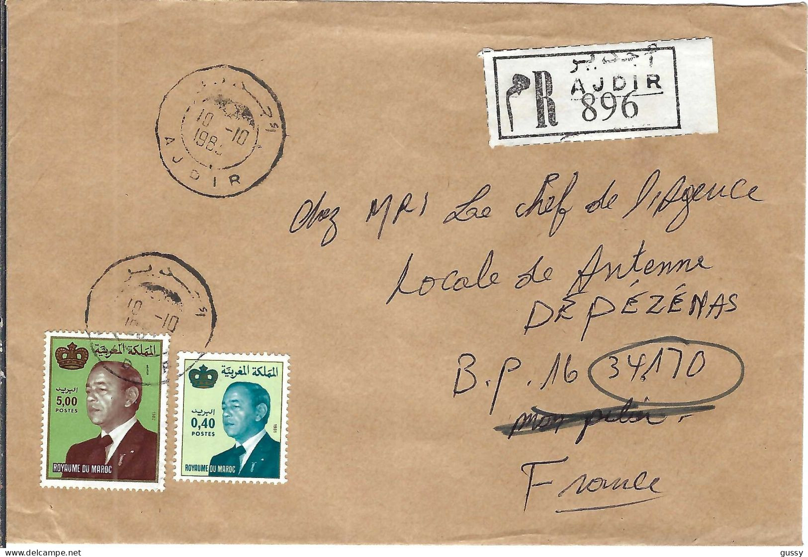 MAROC Ca.1983: LSC Rec. De AJDIR Pour Pézenas (France) - Maroc (1956-...)