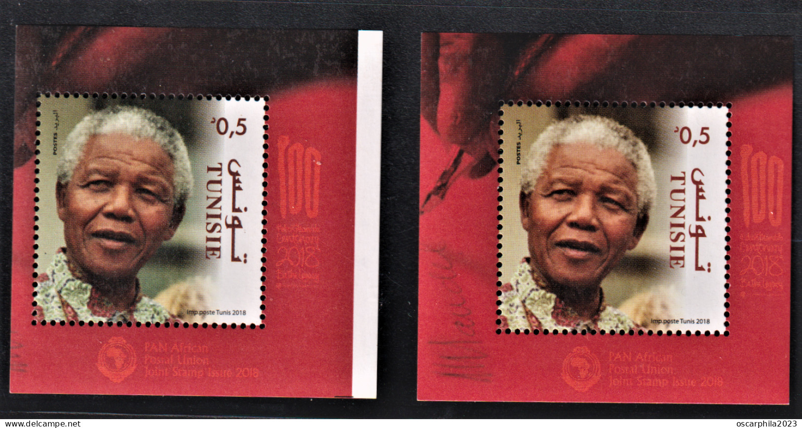 2018 - Tunisie  - Centenaire De Nelson Mandela 2 V Une Variété ( Décalage De Perforation + Bande Blanche)   2.v MNH*** - Gemeinschaftsausgaben