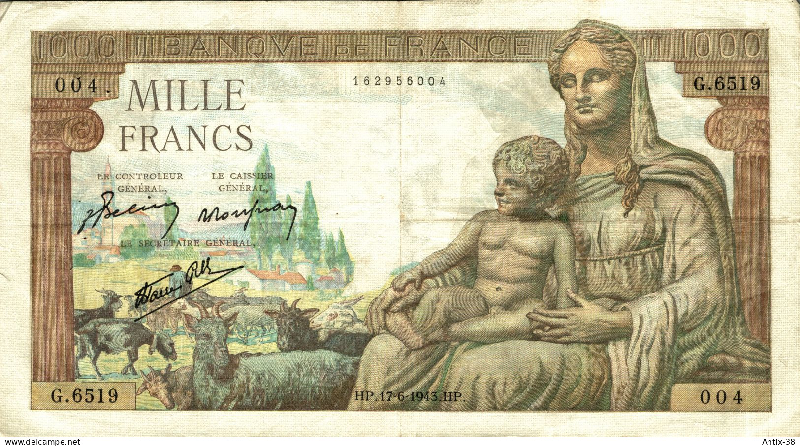 N82 - Billet De 1000 Francs - DÉESSE DEMETER - 1 000 F 1942-1943 ''Déesse Déméter''