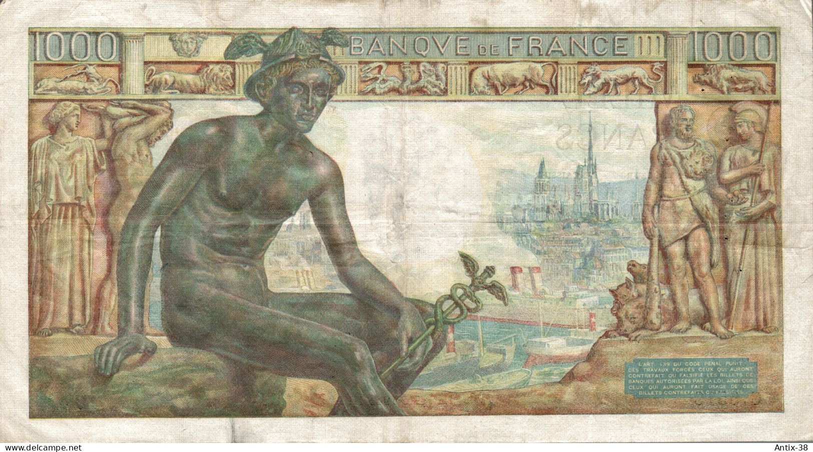 N82 - Billet De 1000 Francs - DÉESSE DEMETER - 1 000 F 1942-1943 ''Déesse Déméter''