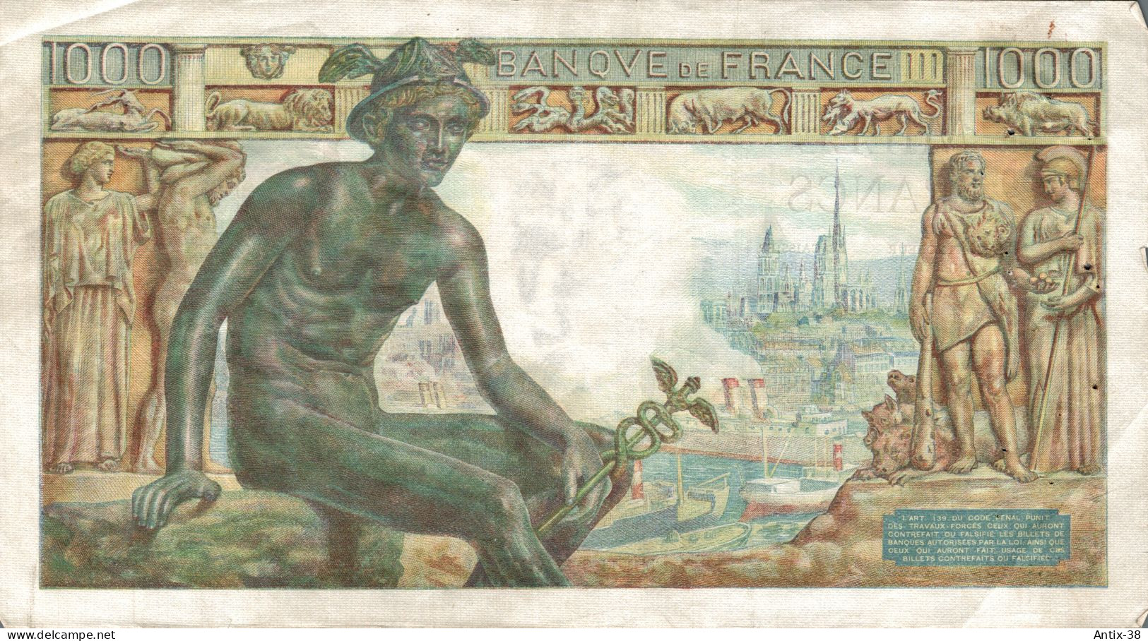 N82 - Billet De 1000 Francs - DÉESSE DEMETER - 1 000 F 1942-1943 ''Déesse Déméter''