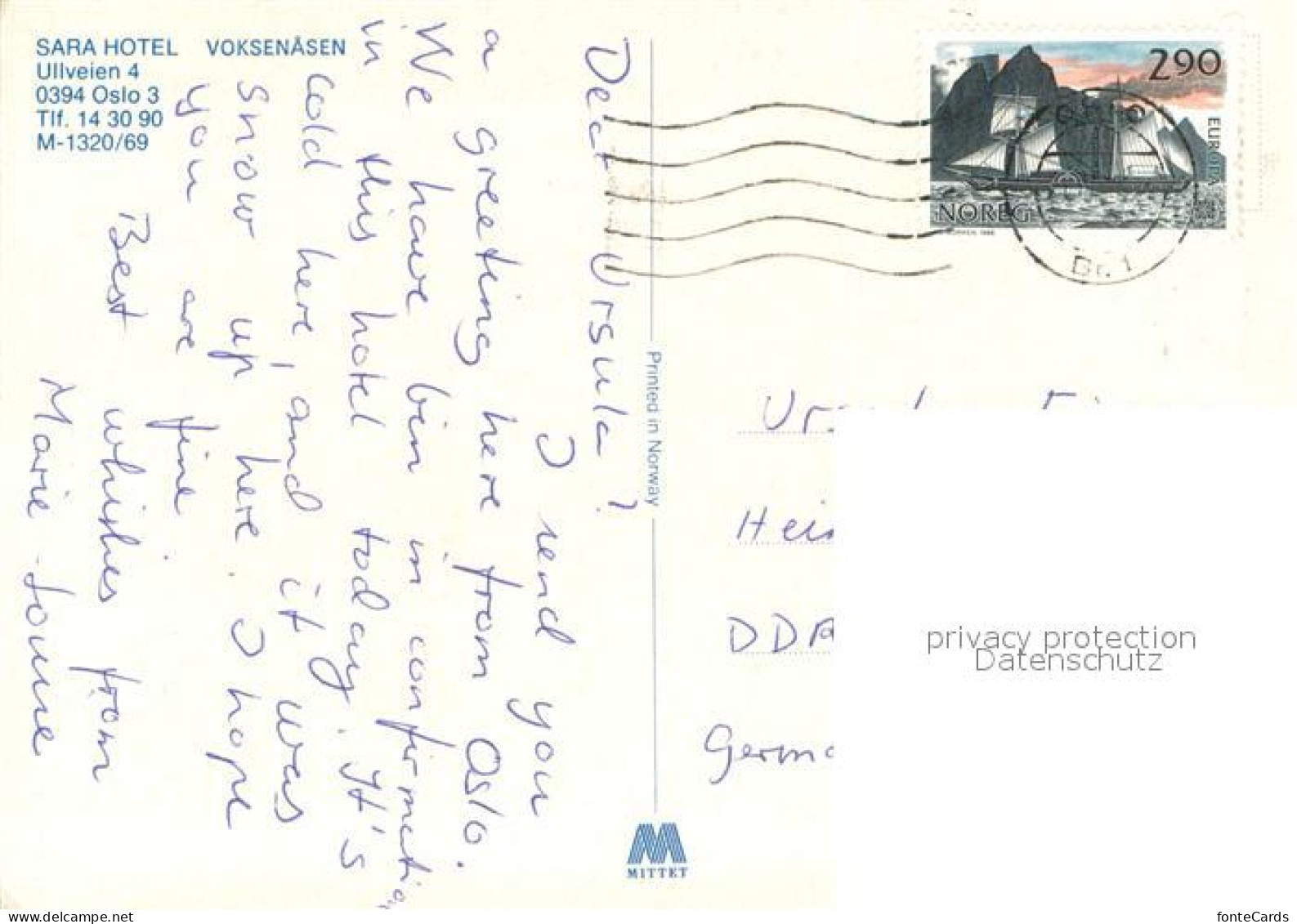 73714804 Oslo  Norway Sara Hotel Voksenasen Sender  - Norvège