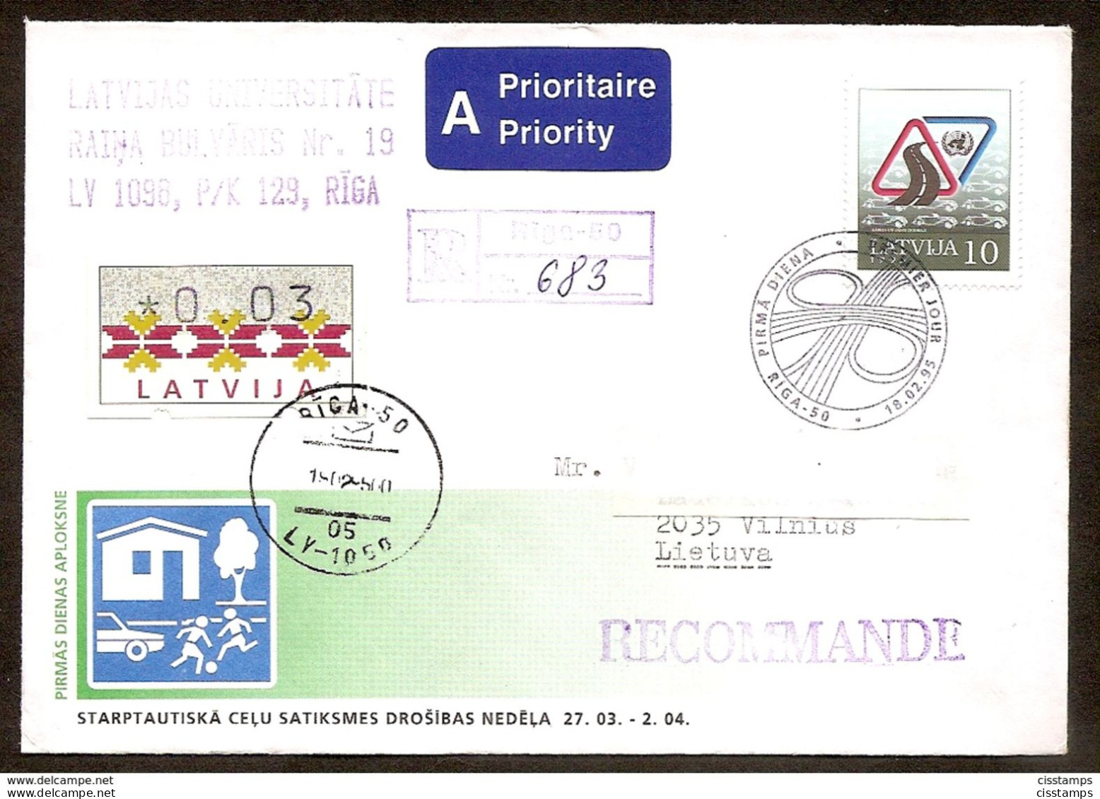 Latvia 1995●Transport●Road Safety Week●●Woche Der Straßenverkehrssicherheit●Transport●Mi393●FDC R-Cover - Lettonie