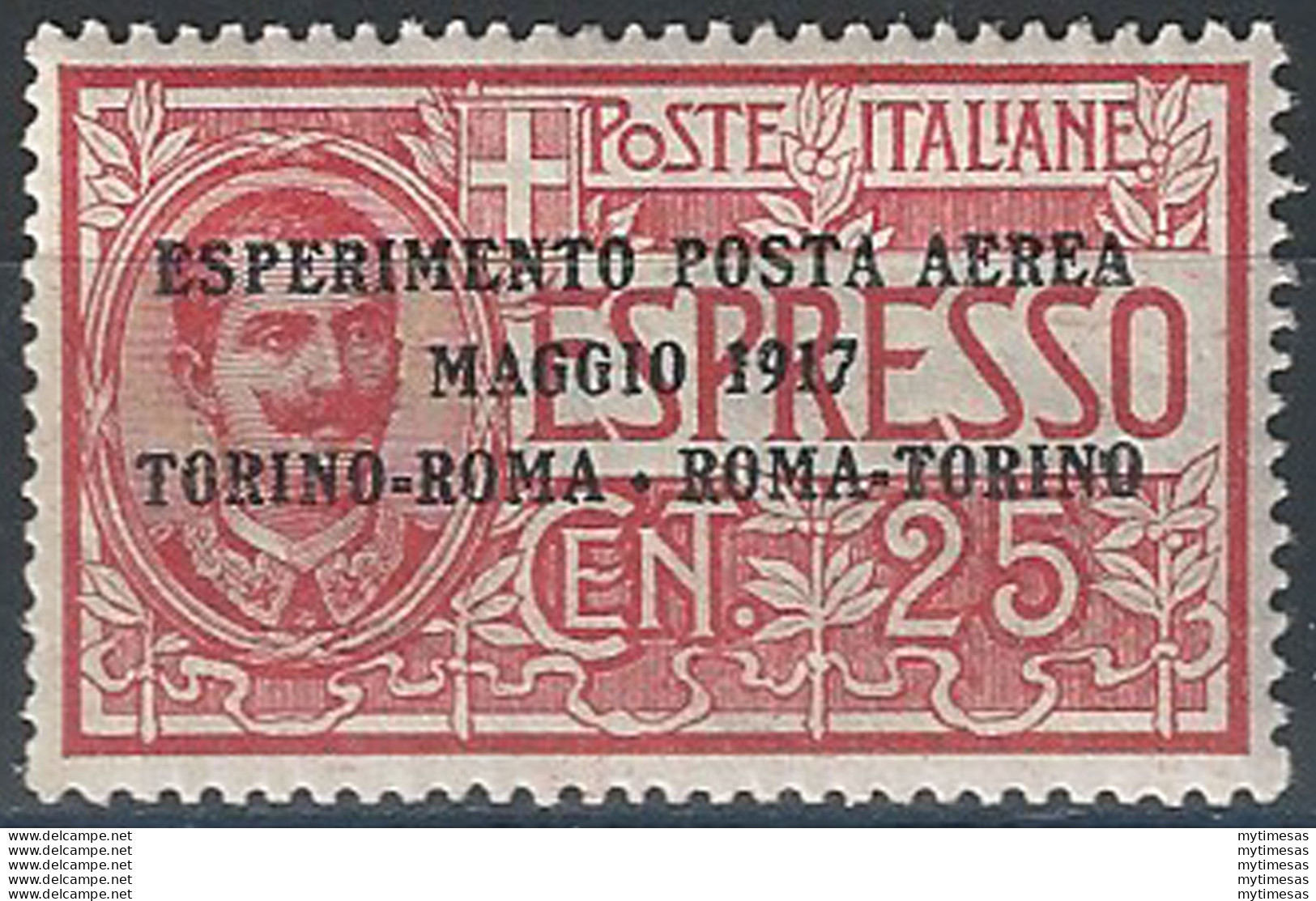 1917 Italia Posta Aerea 25c. Rosso Bc MNH Sassone N. 1 - Altri & Non Classificati