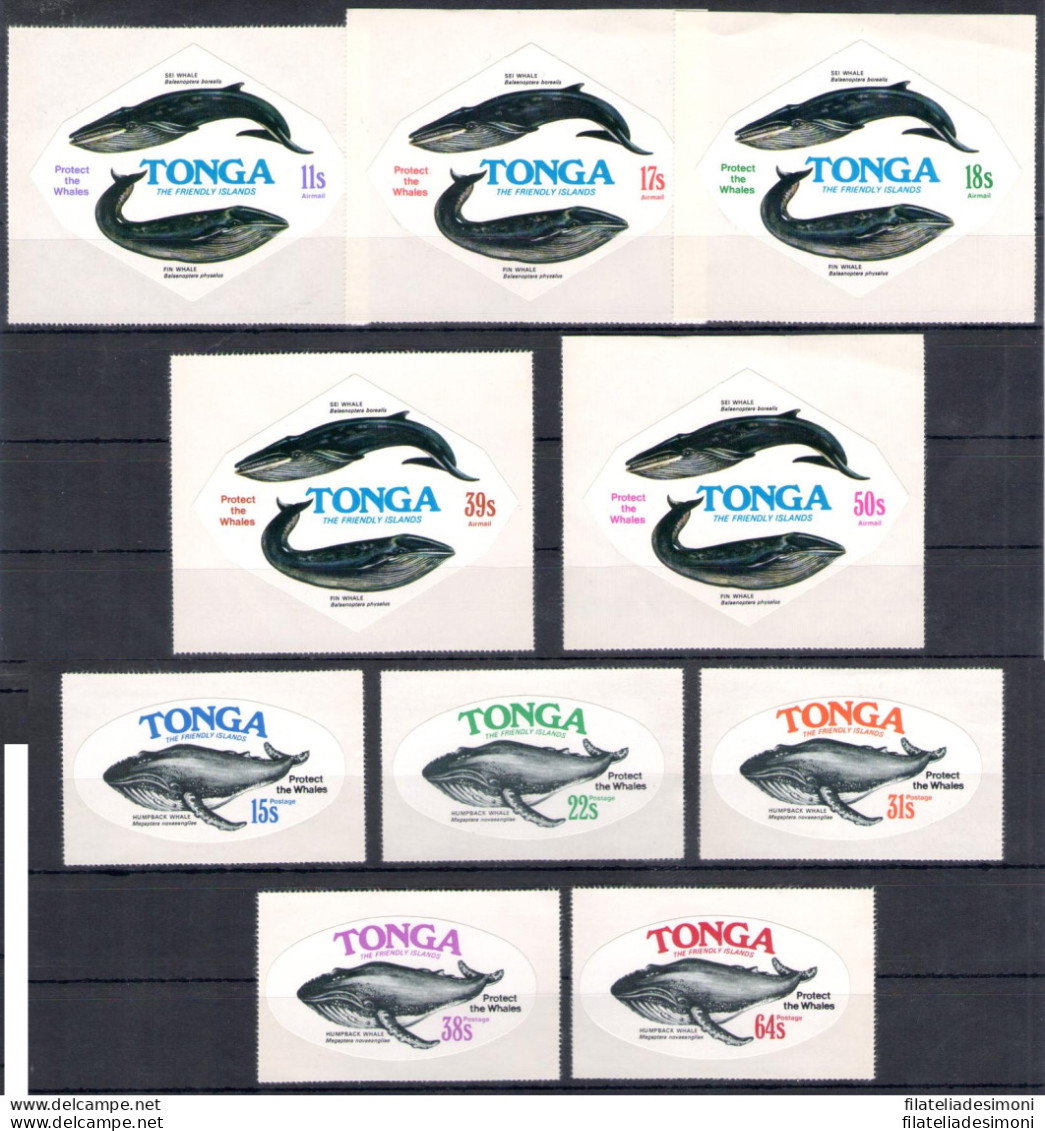 1977 Tonga, Yvert 402/06 + Posta Aerea 219/23 - Protezione Balene - MNH** - Fishes