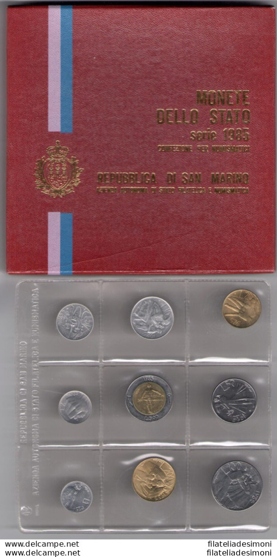 1985 Repubblica Di San Marino, Monete Divisionali,FDC Senza 500 Lire In Argento - Saint-Marin