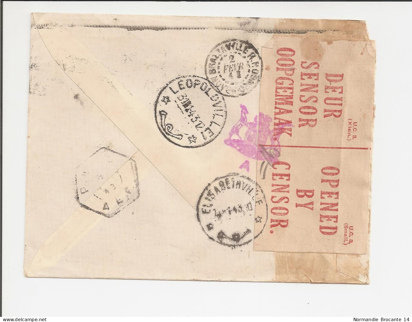 Lettre De L'Afrique Du Sud Pour AEF (Moyen Congo)  - Janvier 1943 - Censure Militaire - Brieven En Documenten