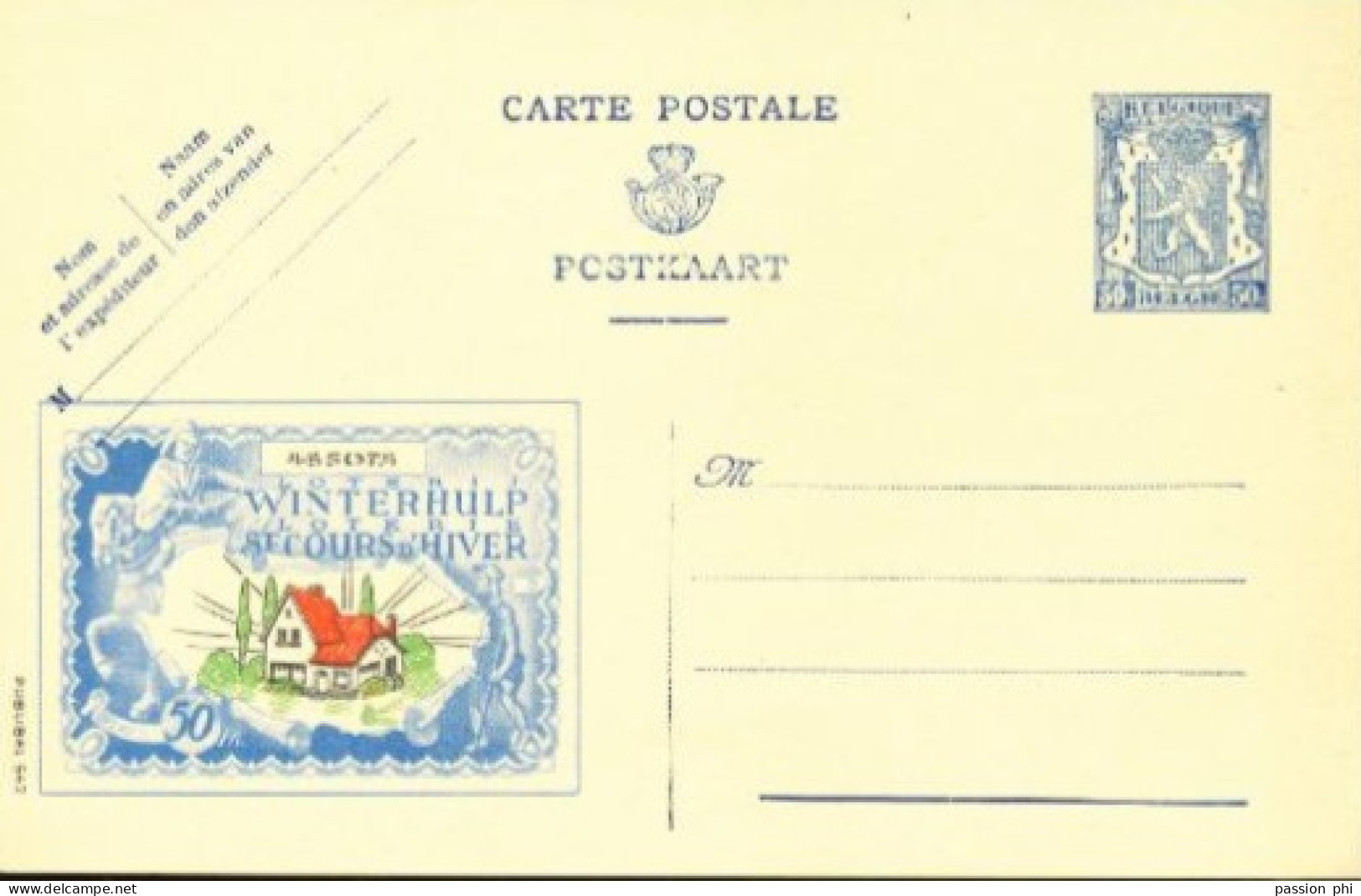 BELGIUM PPS 50C BLUE "SCEAU D'ETAT" SBEP PUBLIBEL 542A WINTERHULP SECOUR D'HIVER FN UNUSED - Publibels