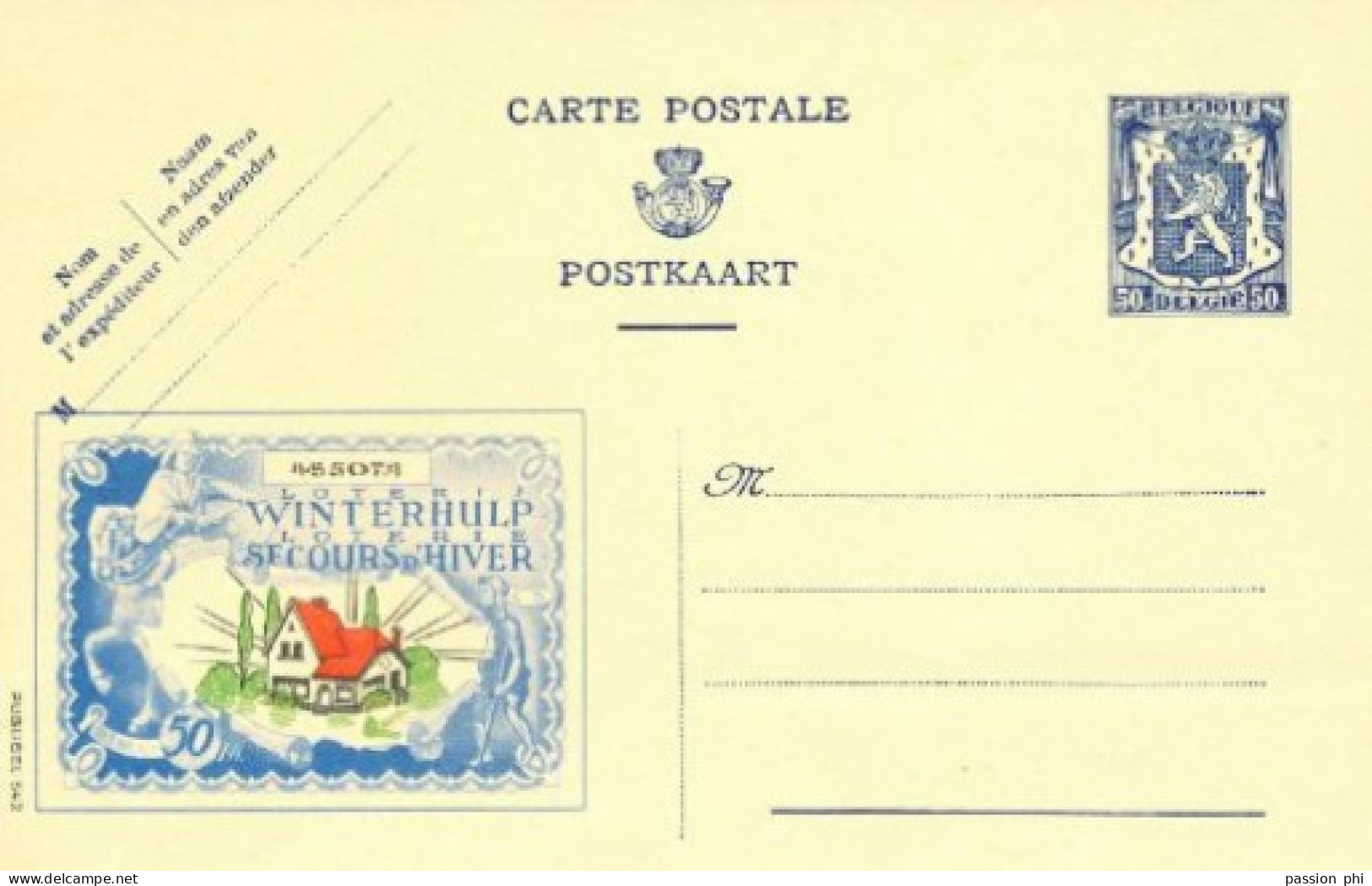 BELGIUM PPS 50C BLUE "SCEAU D'ETAT" SBEP PUBLIBEL 542A WINTERHULP SECOUR D'HIVER FN UNUSED - Werbepostkarten