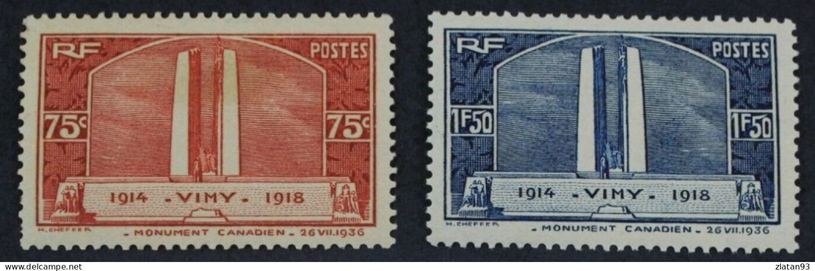 MONUMENTS DE VIMY YT N°316 & 317 NEUF* - Unused Stamps