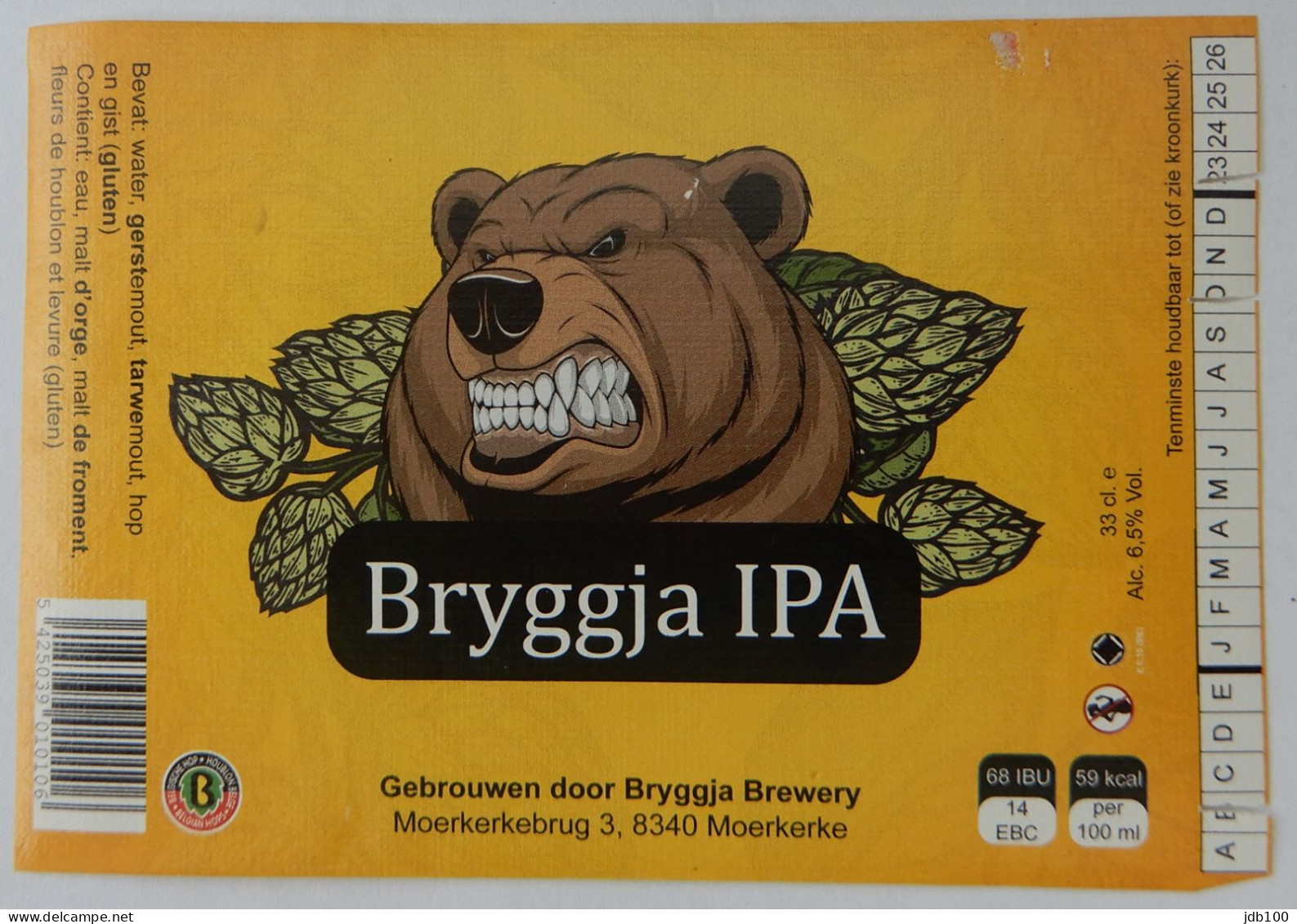 Bier Etiket (7m2), étiquette De Bière, Beer Label, Bryggja IPA Brouwerij Bryggja - Birra