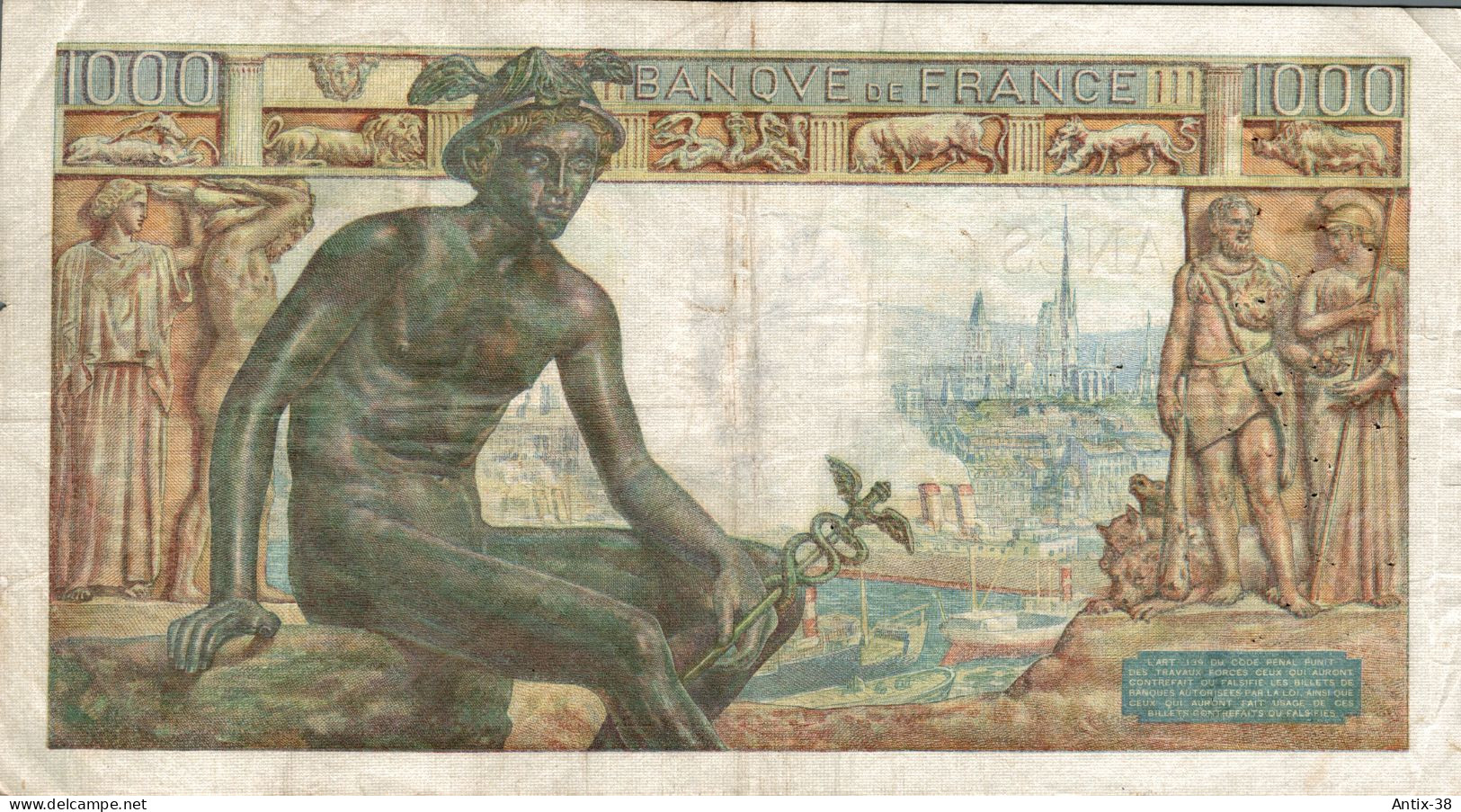 N82 - Billet De 1000 Francs - DÉESSE DEMETER - 1943 - 1 000 F 1942-1943 ''Déesse Déméter''