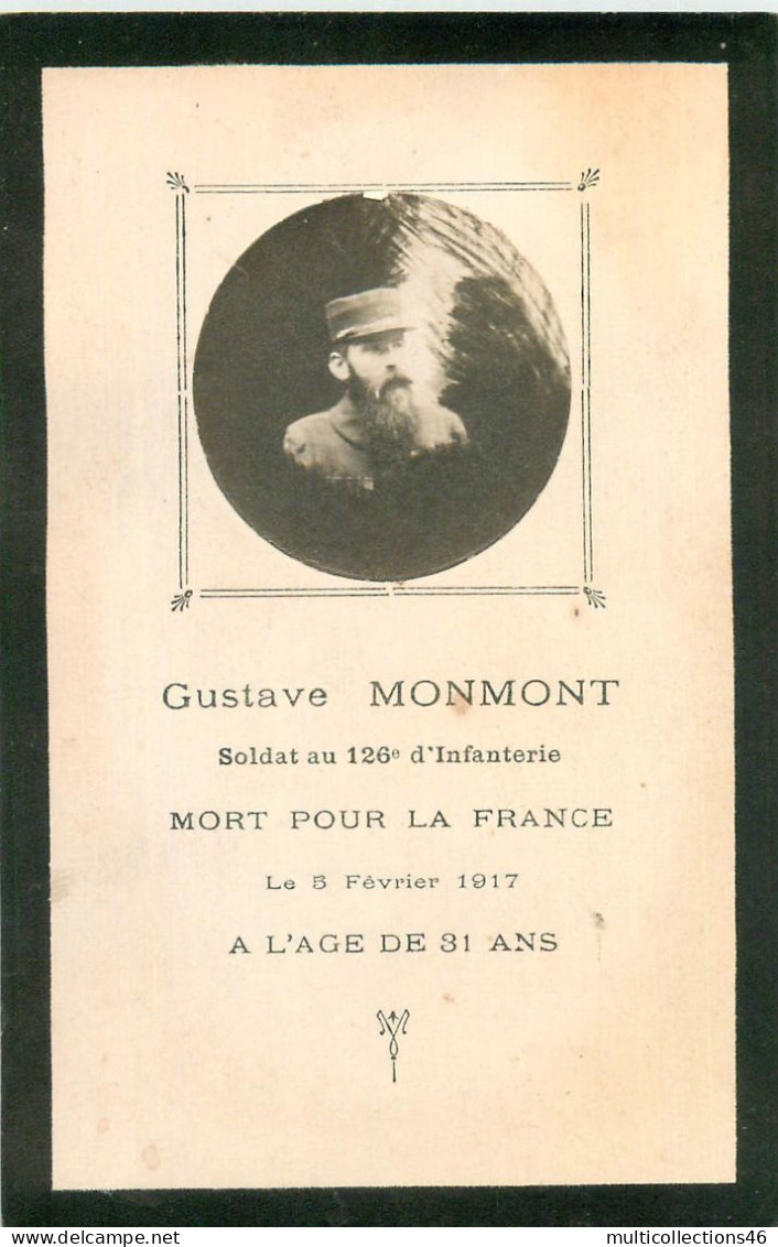 080524B - FAIRE PART DE DECES Soldat 126e Infanterie - MONMONT Généalogie Photo Militaria WW1 - Obituary Notices