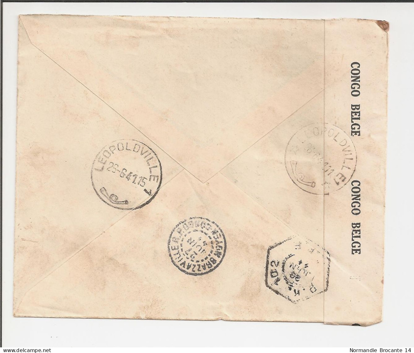 Lettre Du Congo Belge Pour AEF (Moyen Congo)  - Juin 1941 - Censure Militaire - Briefe U. Dokumente