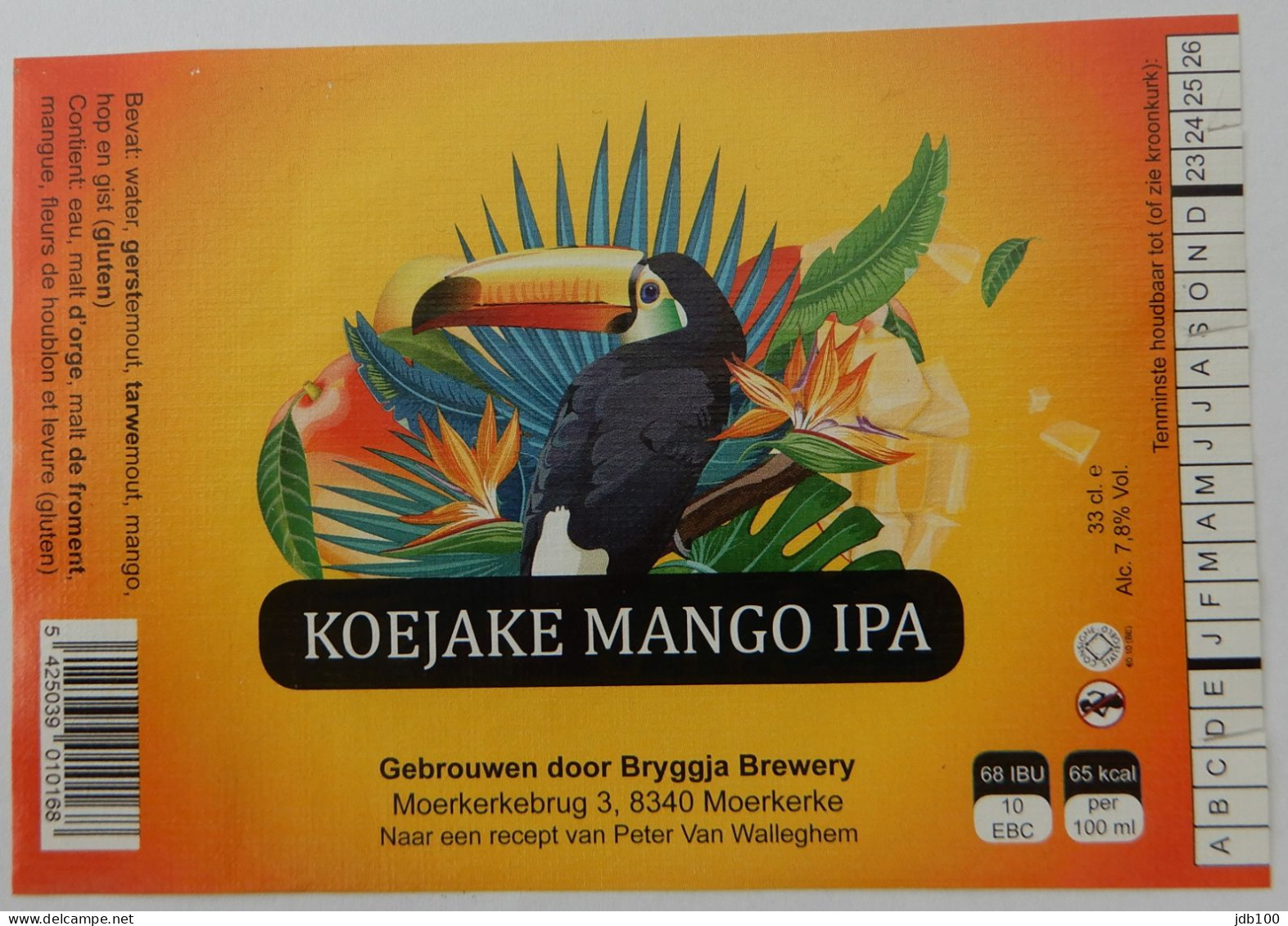 Bier Etiket (7m9), étiquette De Bière, Beer Label, Koejake Mango IPA Brouwerij Bryggja - Bière