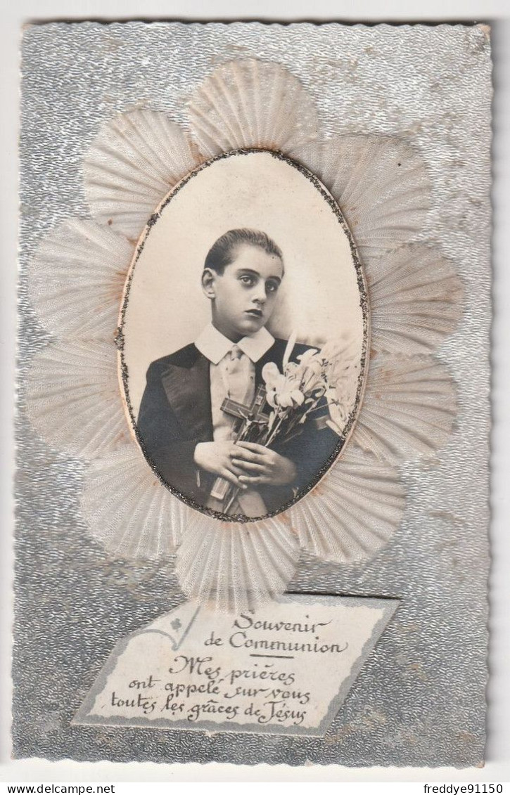 CPA FANTAISIE AJOUTIS TISSUS ET PHOTO JEUNE COMMUNIANT - Portraits