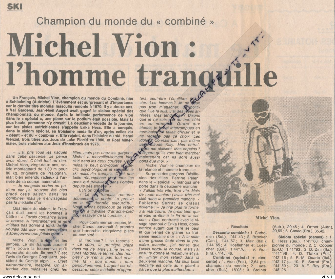 Document (1982), Ski, Michel Vion, L'homme Tranquille, Champion Du Monde Du "combiné" à Schladming, Autriche, Pralognan - Sammlungen