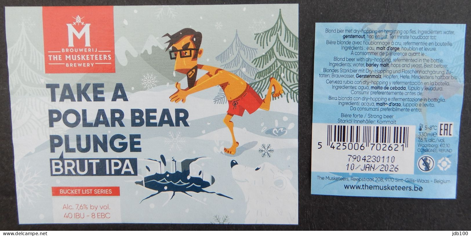 Bier Etiket (7p1), étiquette De Bière, Beer Label, Take A Polar Bear Plunch Brouwerij The Musketeers - Bière