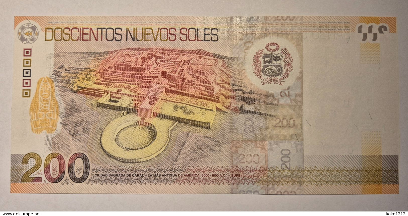 Peru 200 Nuevos Soles 2012 P191 Radar A2198912F UNC - Perú