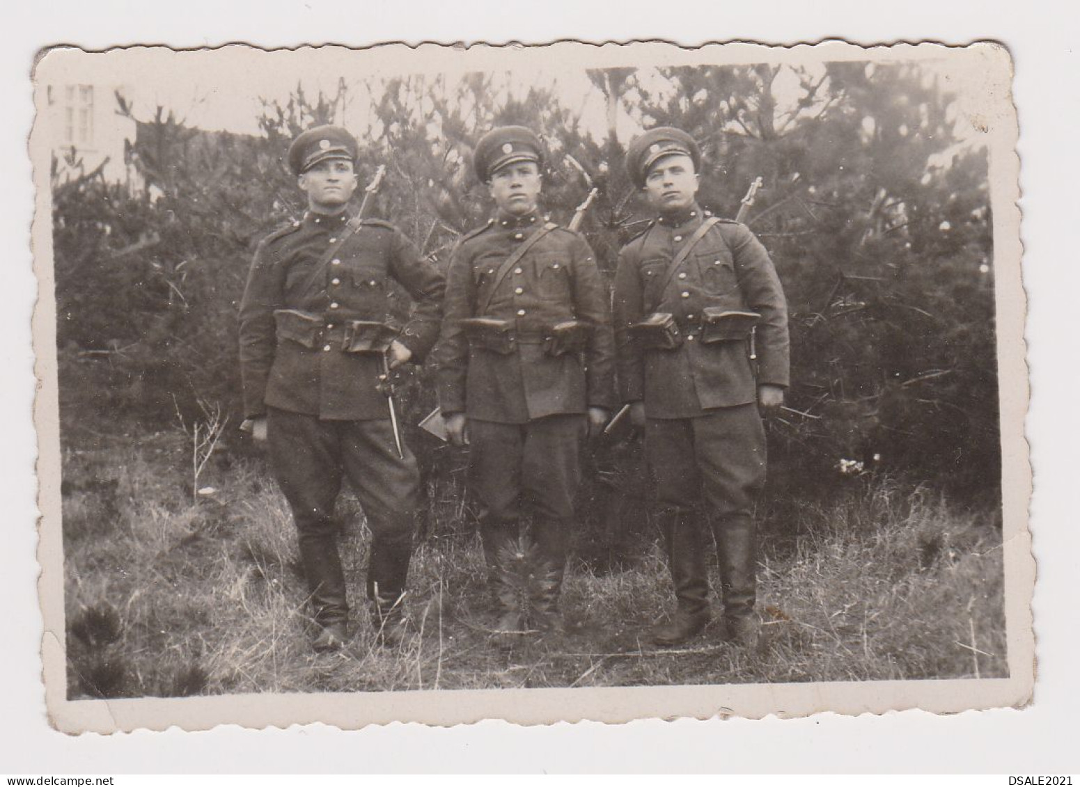 Bulgaria Bulgarian Ww2 Military Soldiers Full Armed, Rifle, Ammo Pouch, Field Scene, Orig Photo 8.5x5.8cm. (54624) - Guerre, Militaire