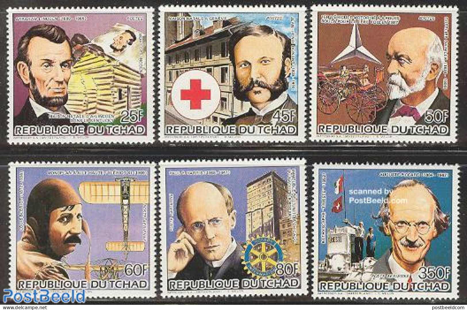 Chad 1985 Events, Famous Persons 6v, Mint NH, Health - History - Science - Transport - Various - Red Cross - American .. - Other & Unclassified