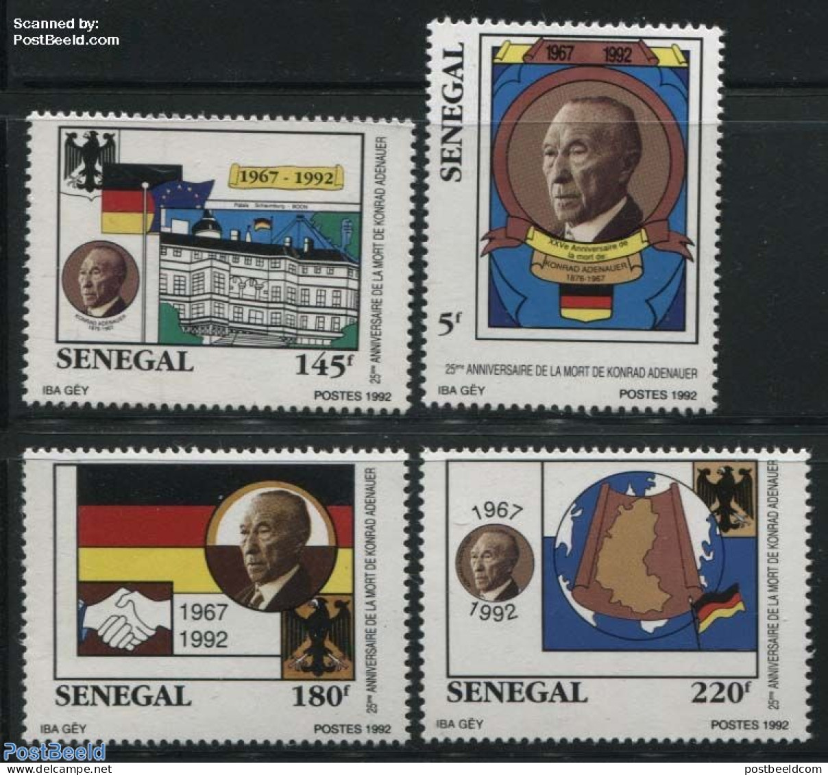 Senegal 1992 K. Adenauer 4v, Mint NH, History - Flags - Germans - Politicians - Senegal (1960-...)