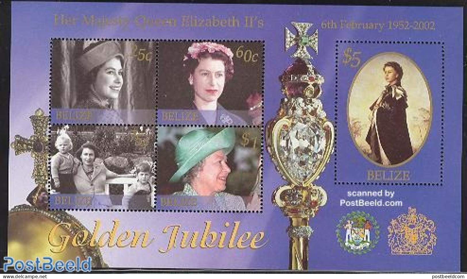 Belize/British Honduras 2002 Golden Jubilee S/s, Mint NH, History - Kings & Queens (Royalty) - Familles Royales