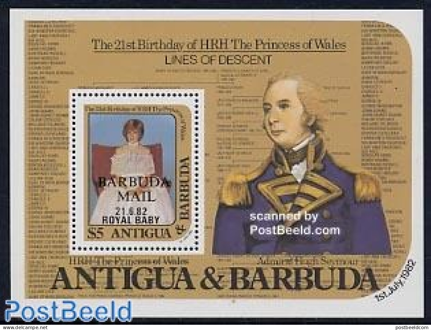 Barbuda 1982 Royal Baby S/s, Mint NH, History - Charles & Diana - Kings & Queens (Royalty) - Königshäuser, Adel