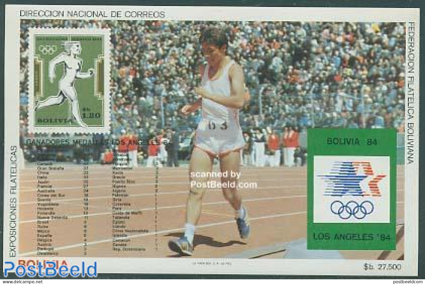 Bolivia 1985 Olympic Winners S/s, Mint NH, Sport - Olympic Games - Stamps On Stamps - Stamps On Stamps