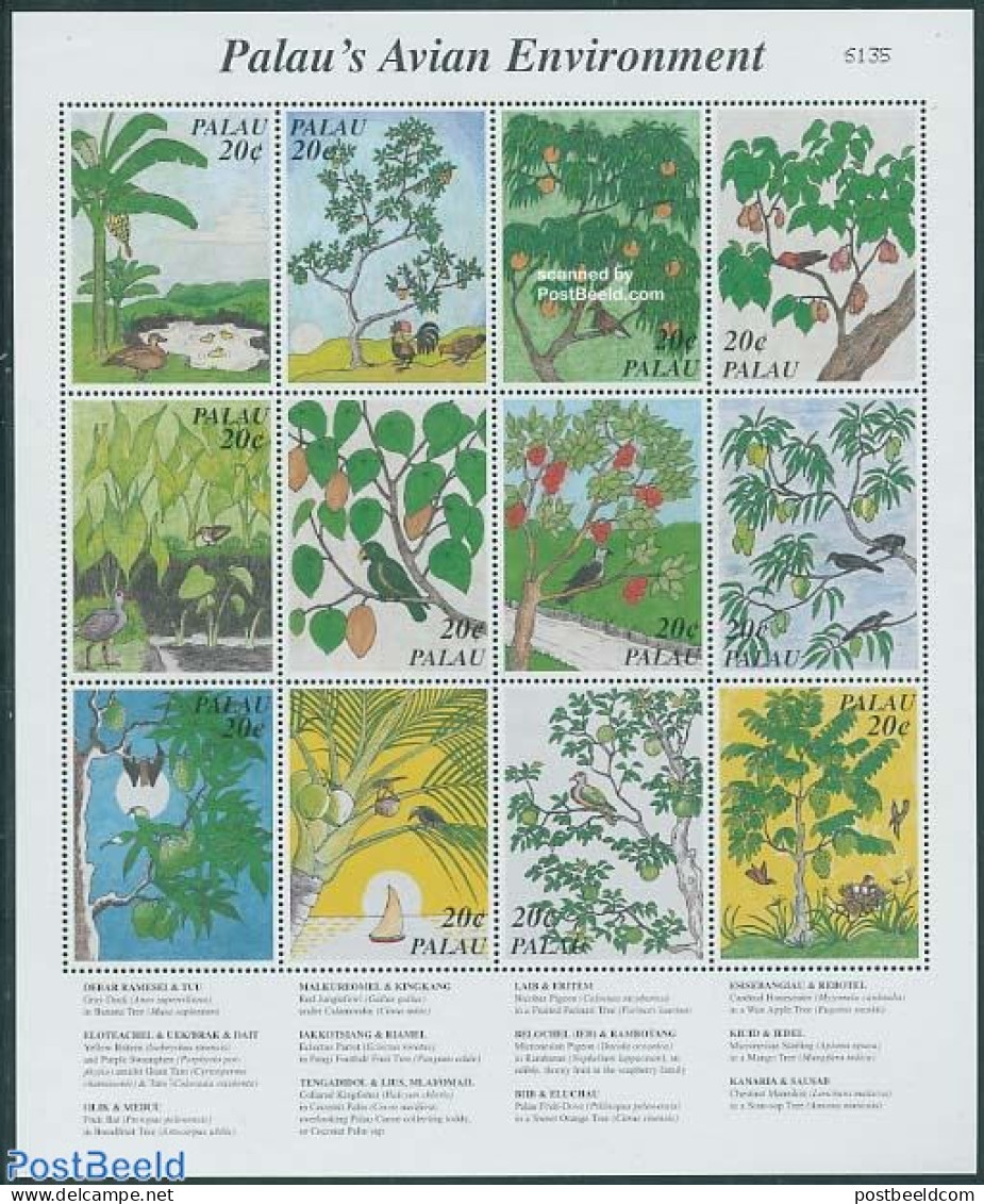 Palau 1997 Birds 12v M/s, Mint NH, Nature - Birds - Trees & Forests - Rotary Club