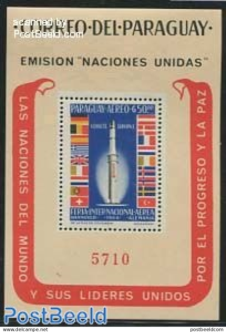 Paraguay 1964 Europa Rocket S/s, Mint NH, History - Transport - Flags - United Nations - Space Exploration - Paraguay