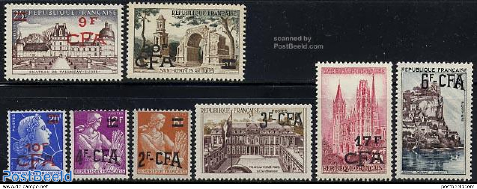 Reunion 1957 Definitives 8v, Mint NH, Religion - Churches, Temples, Mosques, Synagogues - Art - Castles & Fortifications - Churches & Cathedrals