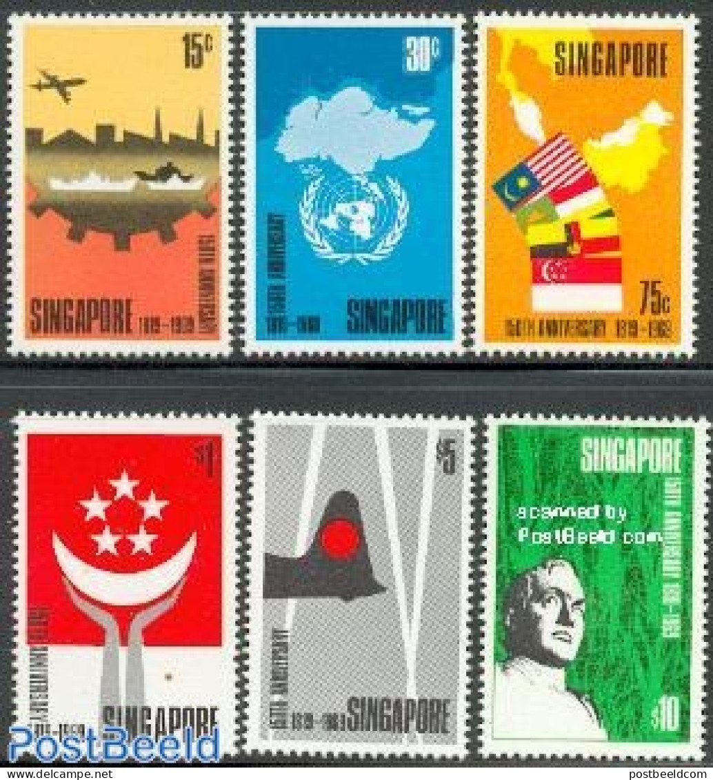 Singapore 1969 150 Years Singapore 6v, Mint NH, History - Transport - Various - Flags - History - Aircraft & Aviation .. - Avions