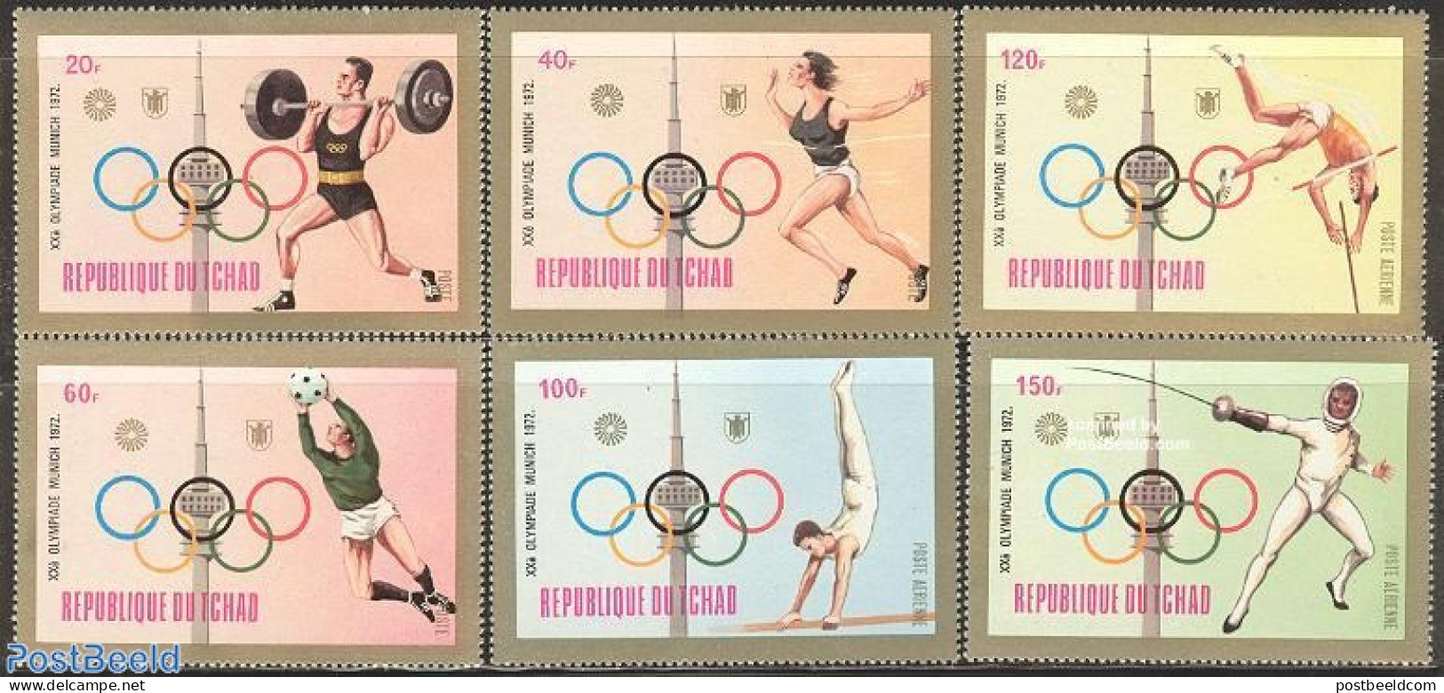Chad 1972 Olympic Games Munich 6v, Mint NH, Sport - Athletics - Fencing - Olympic Games - Weightlifting - Autres & Non Classés