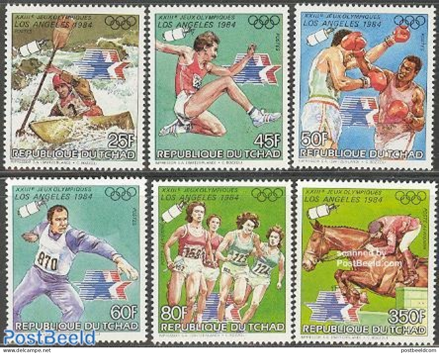 Chad 1983 Olympic Games Los Angeles 6v, Mint NH, Sport - Transport - Boxing - Kayaks & Rowing - Olympic Games - Space .. - Autres & Non Classés