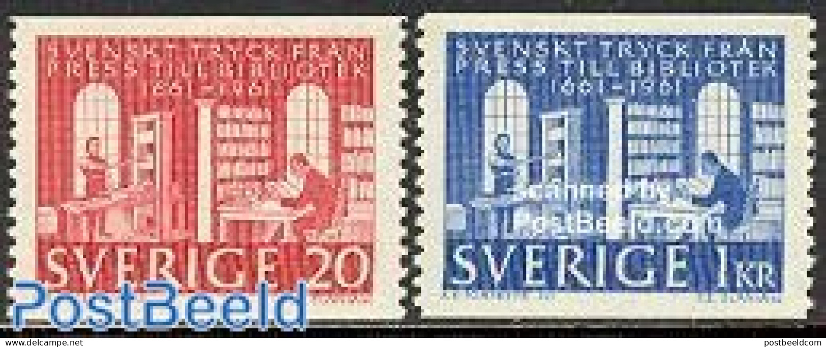 Sweden 1961 Printing, Library 2v, Mint NH, Art - Libraries - Printing - Ongebruikt