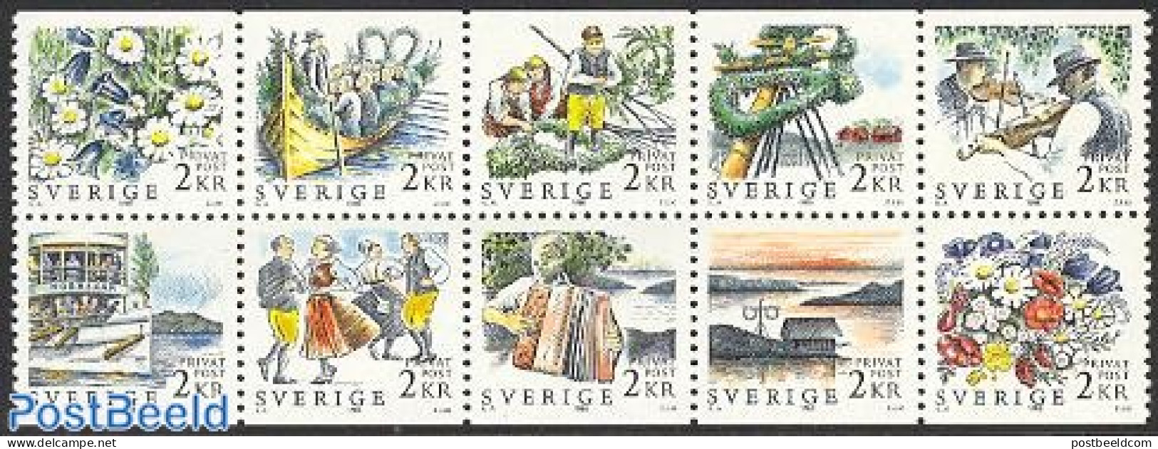 Sweden 1988 Midsummer Festival 10v [++++], Mint NH, Transport - Various - Ships And Boats - Costumes - Folklore - Unused Stamps