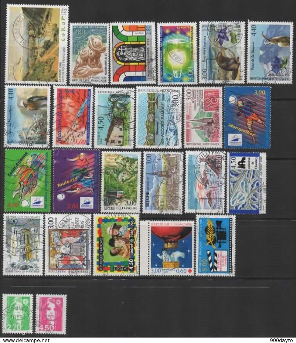 FRANCE Oblitérés (Lot N° 80: 25 Timbres 1996). - Usados