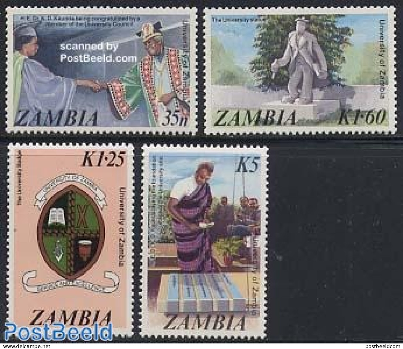 Zambia 1987 University 4v, Mint NH, History - Science - Coat Of Arms - Education - Zambia (1965-...)