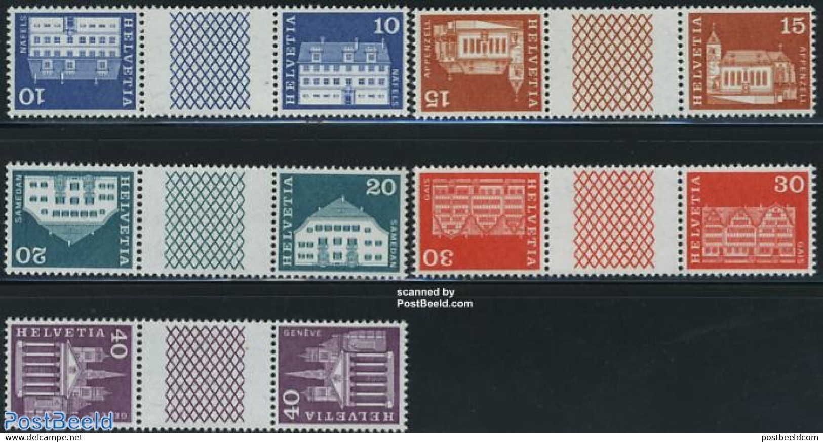 Switzerland 1970 Definitives 2 Tete Beche Gutters, Mint NH, Religion - Churches, Temples, Mosques, Synagogues - Art - .. - Neufs