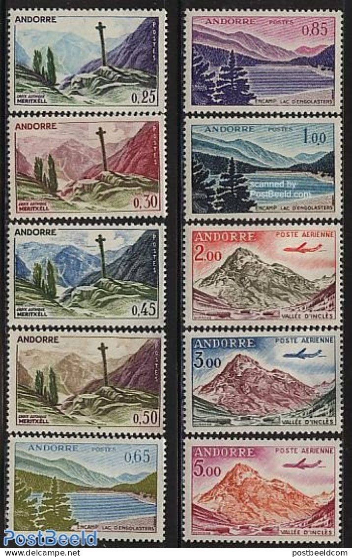 Andorra, French Post 1961 Definitives 10v, Mint NH, Sport - Transport - Mountains & Mountain Climbing - Aircraft & Avi.. - Nuovi